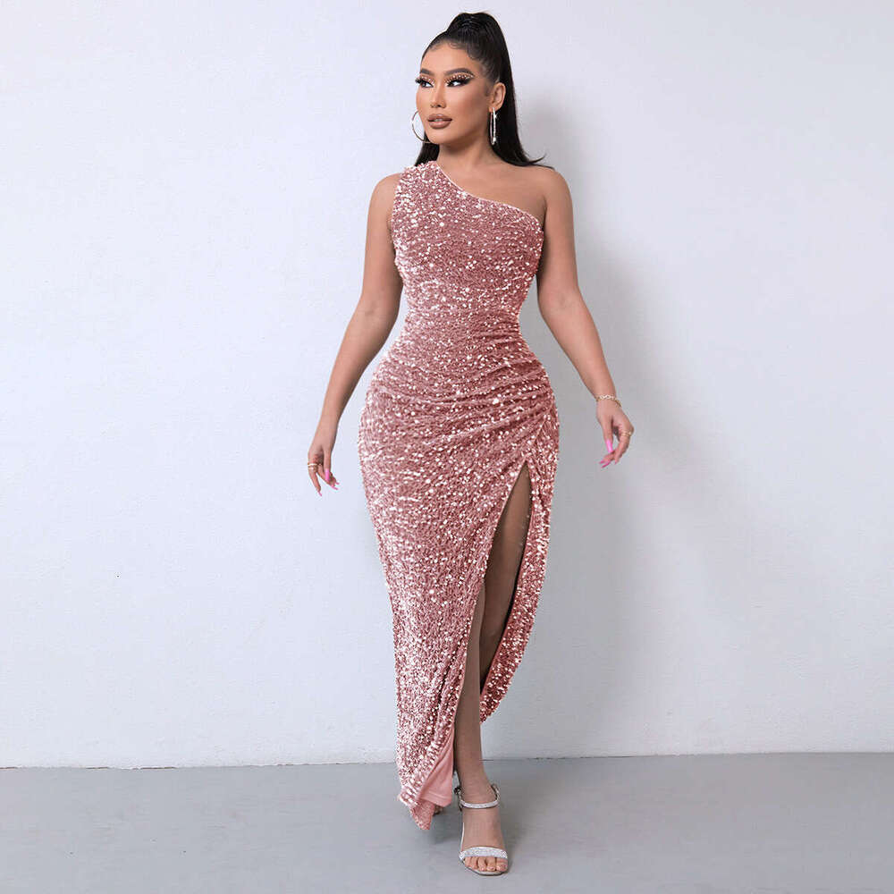 White Dress Maxi Dress 2024 Summer New Sequined Sleeveless Slit And Ankle Tight Bead Dress (8 Colors) KQ