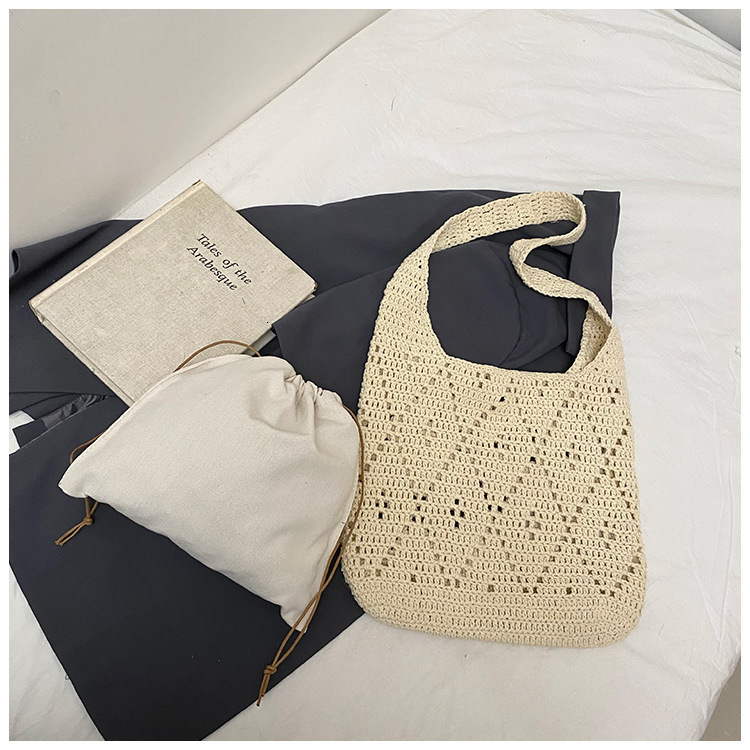 New French style artistic hollow weaving large capacity tote bag crochet shoulder bag fairy vacation handheld beach bag lazy and simple designer shoul