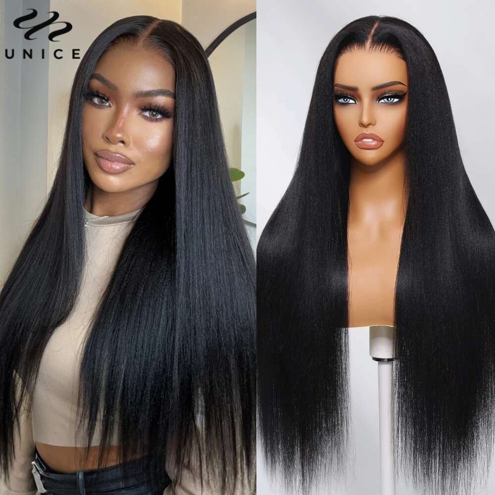 UNICE 5x5 HD Lace Closure Wig Yaki Straight Human Hair 7x5 13x4 Cut Pre Bleached Glueless Wigs 150% Density
