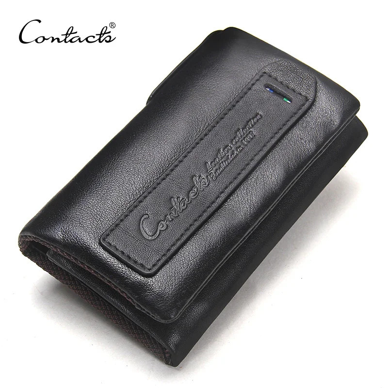 CONTACTS Genuine Leather Men Key Wallet Small Male Purse with Coin Pocket Key Holder Man Pouch Housekeeper High Quality Keyring 250515
