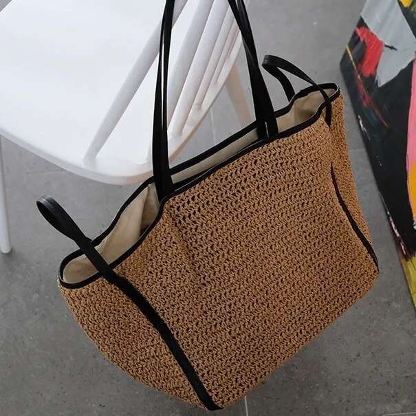 Straw Woven Tote Bags Casual Large Design Capacity Handbag Beach Shoulder Simple Women's Bag Shopping Summer Bolsos