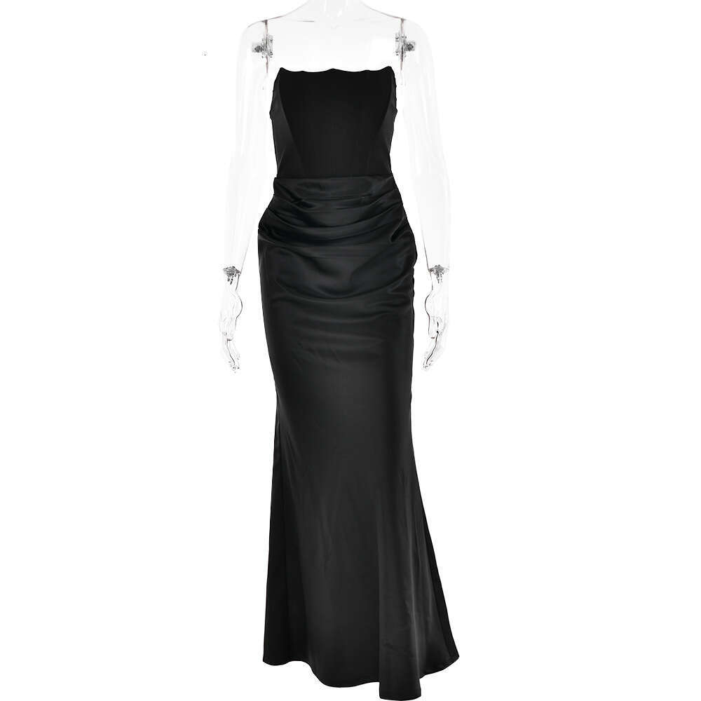 Instagram's new waistband strapless one line collar long sexy and spicy girl temperament, backless dress, summer