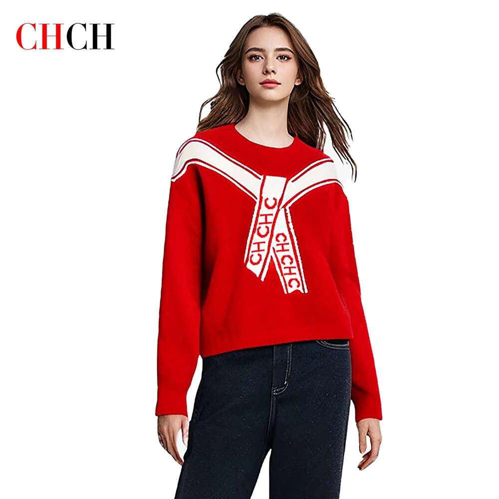 CHCH Women's Knitted 2024 New Red Christmas Casual Top Winter Warm Bottom Shirt