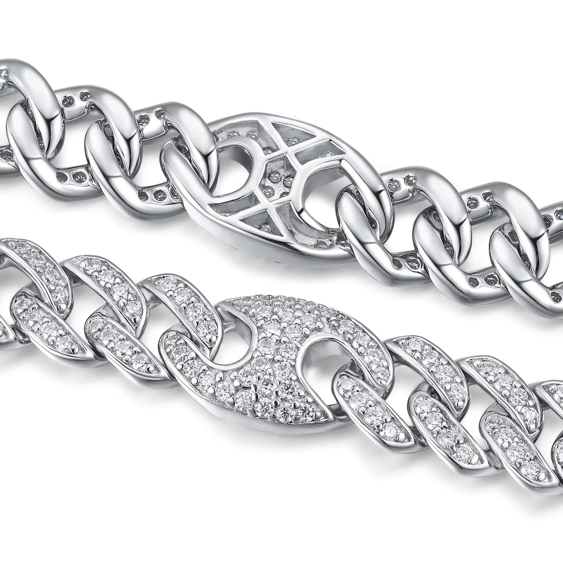 De Iced Out VVS1 Link Sterling Sier Bracelets Pig Nose Design Moissanite Cuban Bracelet
