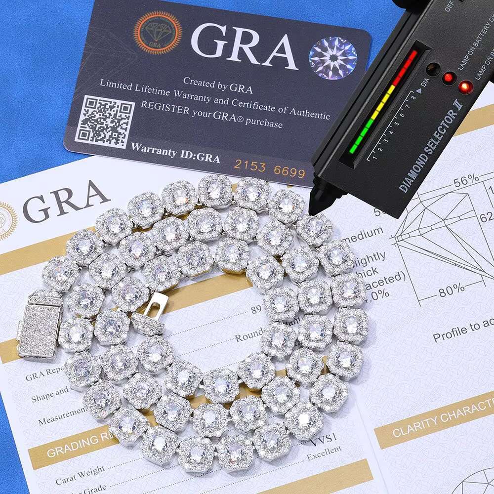 Hip Hop Square Rock Candy Chain Cross-Border S925 Silver Moissanite Necklace Trendy Men Accessory