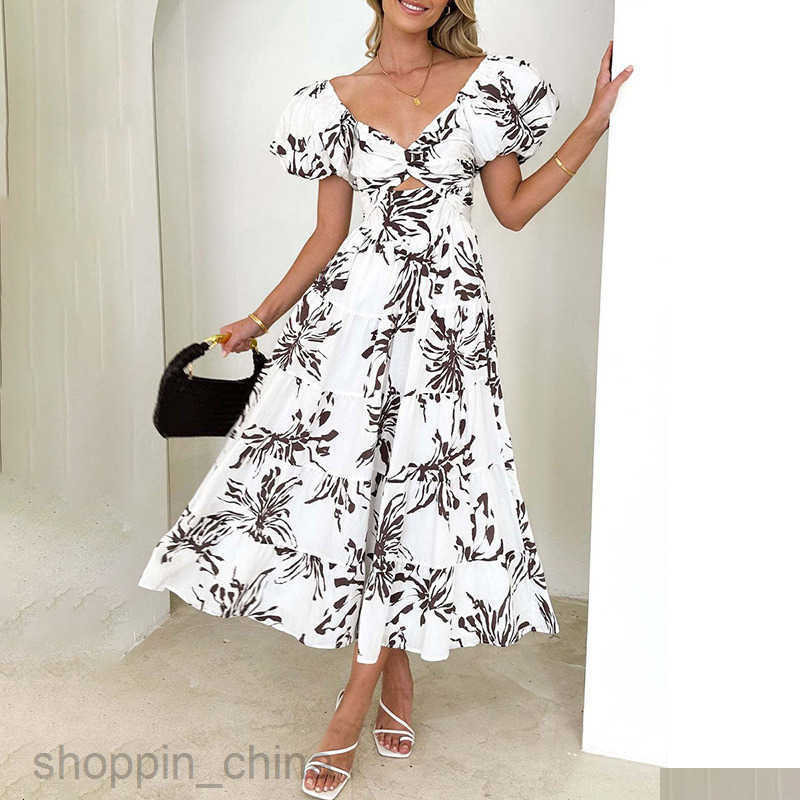 Women Dresses Spring/Summer New Slimming Printed Bubble Sleeve Large Swing Dress for Women
