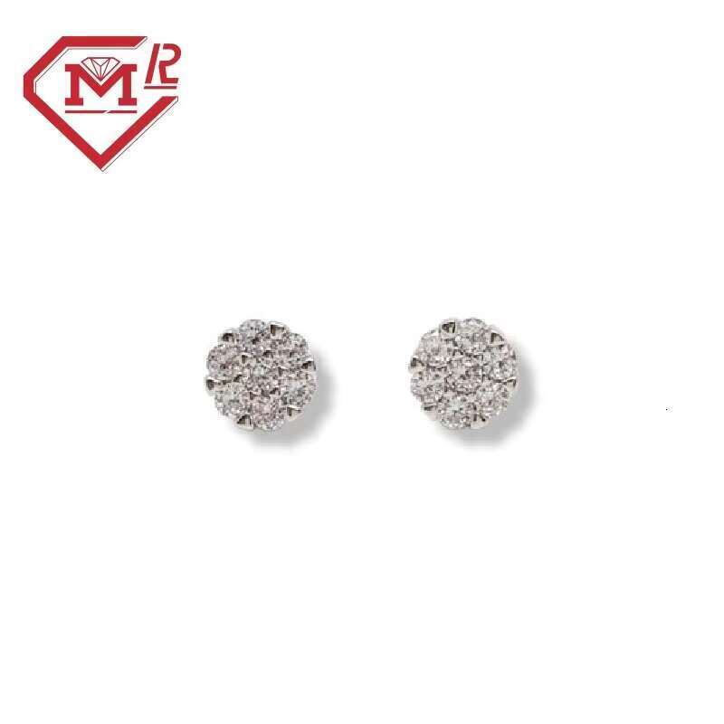 Flower cluster round Moissanite sterling sier screw back hip-hop earrings