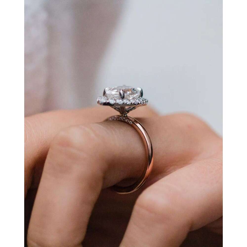 Jovovasmile 3.3carat 12x7.5mm crushed ice hybrid pear cut eternal gold carbon silica wedding ring, suitable for female engagement