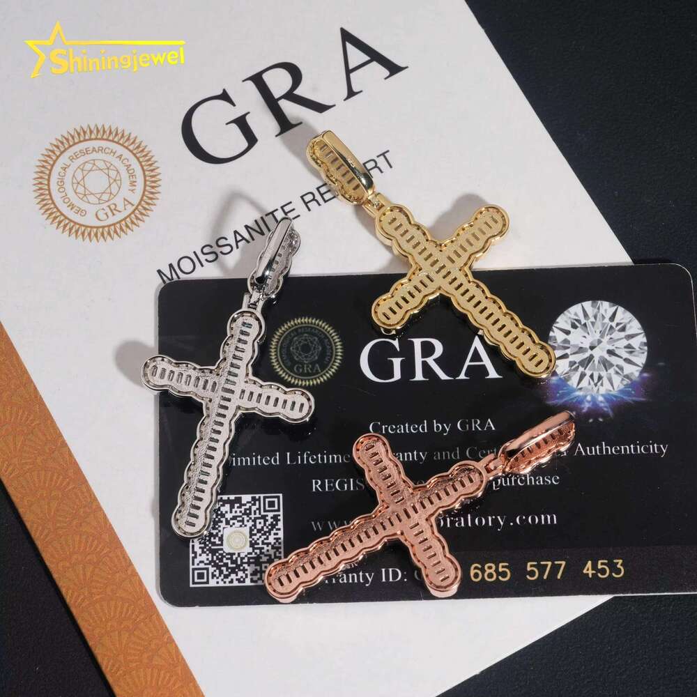 Instock Iced Jewelry Sier Charm Laboratory Silica Cross Pendant for Men and Women