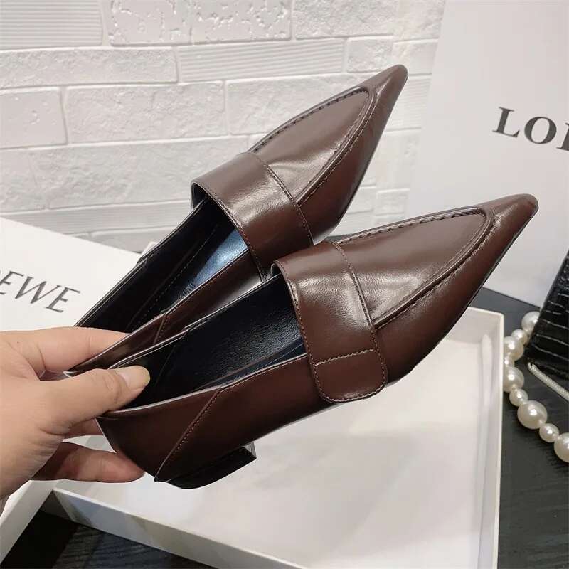 New Women Red Moccasins Fashion Pointed Toe Loafers Ladies Black Ballet Flat Leather Shoe 35-41