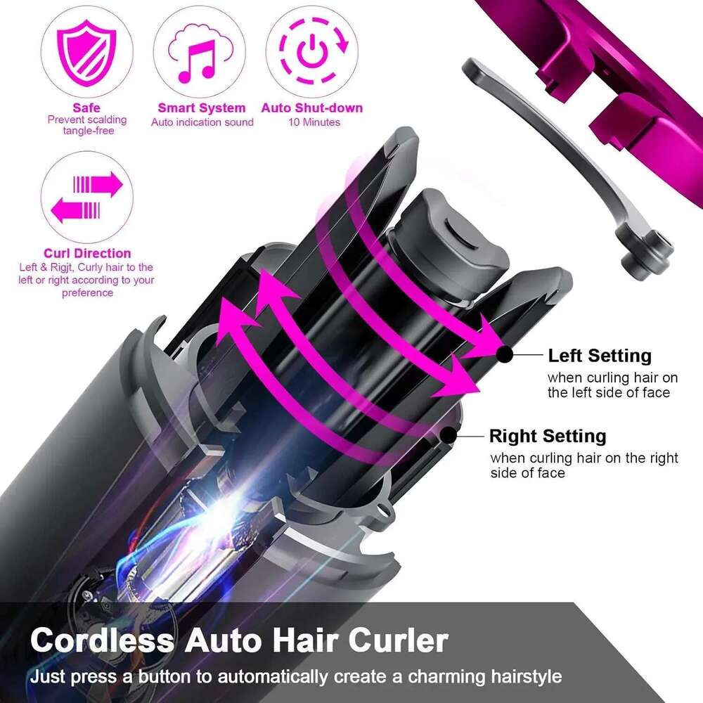 Automatic Wireless Cordless Rotating USB Rechargeable Curling Iron Display Temperature Adjustable Timing Hair Curler