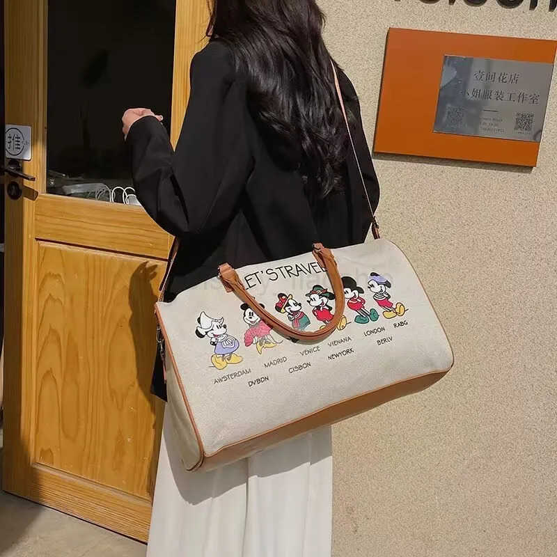 Disney Luxury Brand Travel Bag Mickey Cartoon Luggage Canvas Bag Mommy Bag Large Capacity Handbag Ladies Storage Bag SuitcaseXJ250515