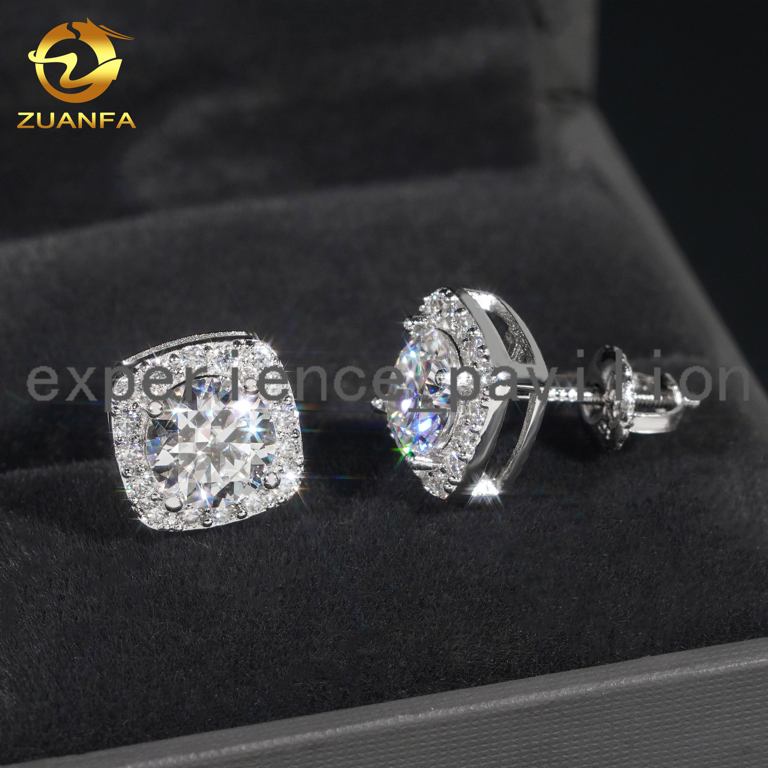 Wholesale Price 5mm-8mm Moissanite Stud Earrings Halo Earrings 925 Sterling Silver Screw Iced Out Hip Hop Earring for Women Men