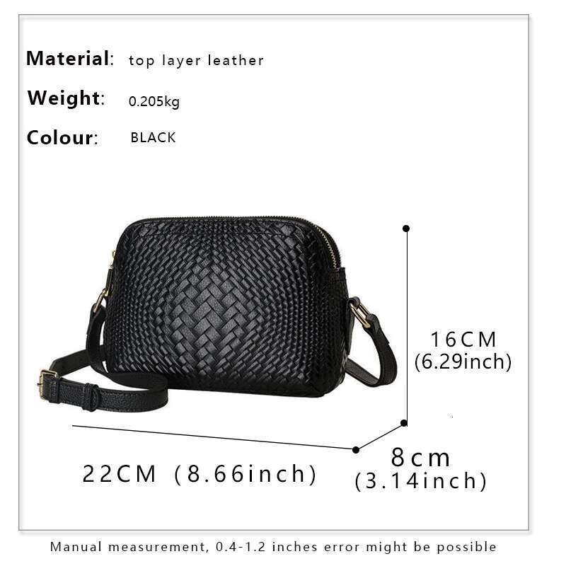Aidrani Casual Versatile Genuine Leather Women's With Black Braided Cowhide Single Shoulder Crossbody Bag