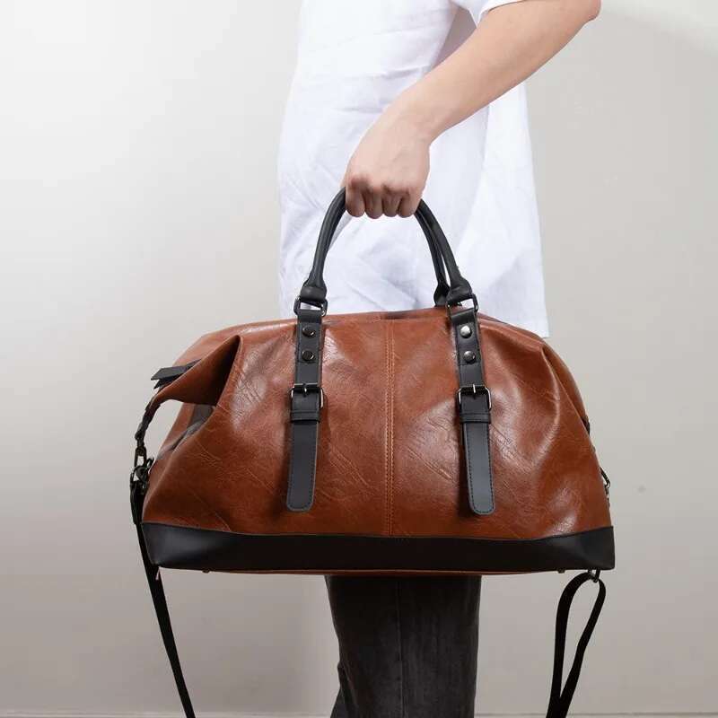 2025 New Men Travel Totes Crossbody Shoulder Bags Large Capacity Handbag Fashion Top-Handle Waterproof PU Leather Laptop Bag