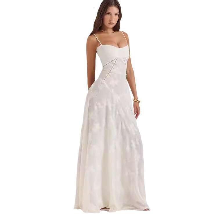 White Dress Maxi Dress Feng 2024 Summer New Women's Fashion Bra One Line Neck Elegant Evening Dress KQ