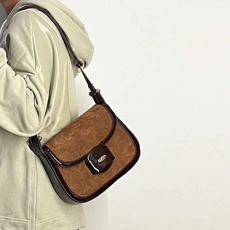European American Autumn And Winter Saddle Oil Wax Leather Ing Suede Bag Retro College Style Single Shoulder