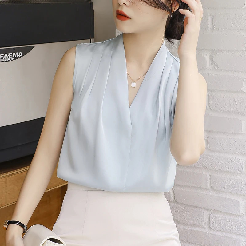 Summer Satin Tank Top Womens Blouses Sleeveless Solid Cross Vneck Casual Korean Elegant Vest Shirts for 250515