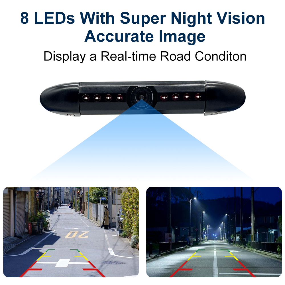 car License Plate Frame Backup Camera with 8 LED Rear View Camera 170° Ultra-HD Night Vision Waterproof Rearse Cam.