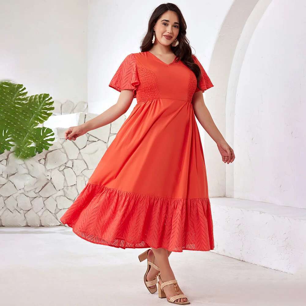 Summer Elegant Solid Dress for Women Loose Plus Short Sleeve A Line Beach Party Dresses Bohemian Large Size Vestidos