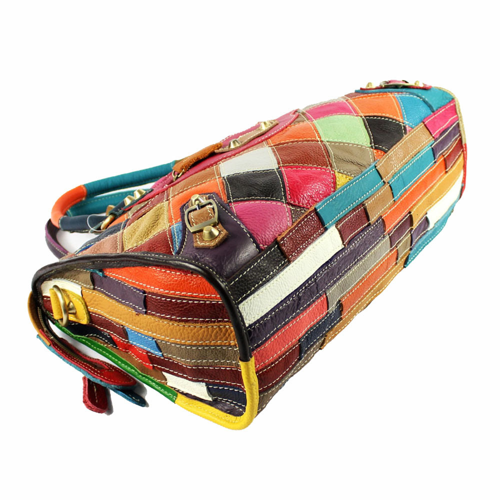 Free shipping on 2025 new designer bags Style Genuine leather women's handbag, colorful cowhide diamond grid splicing, single shoulder bag casual