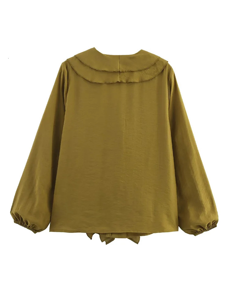 Womens Clothing European and American Style Loose Layered Decoration Puffy Long Sleeve VNeck Shirt 250515