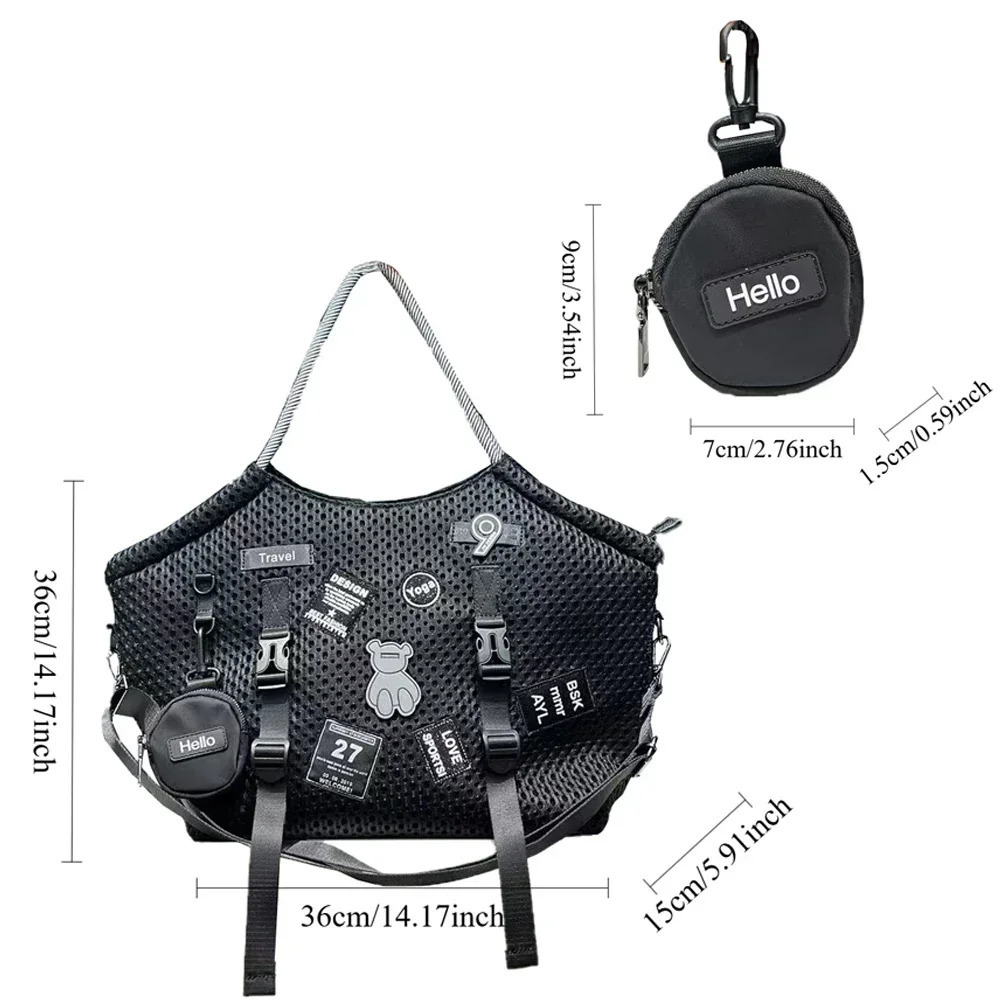 Ladies fashionable cloth nylon mesh travel shoulder bag with large capacity lightweight and multi lock casual handbag 250515