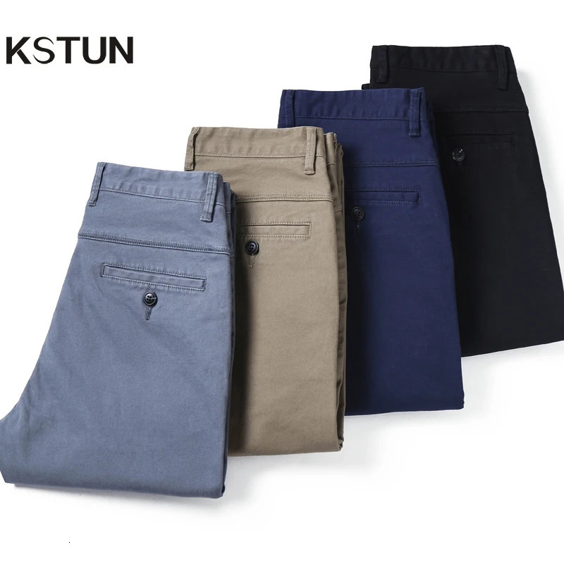 KSTUN Spring Summer Casual Pants Men Cotton Slim Fit Chinos Fashion Trousers Male Clothing Basic Mens 250515