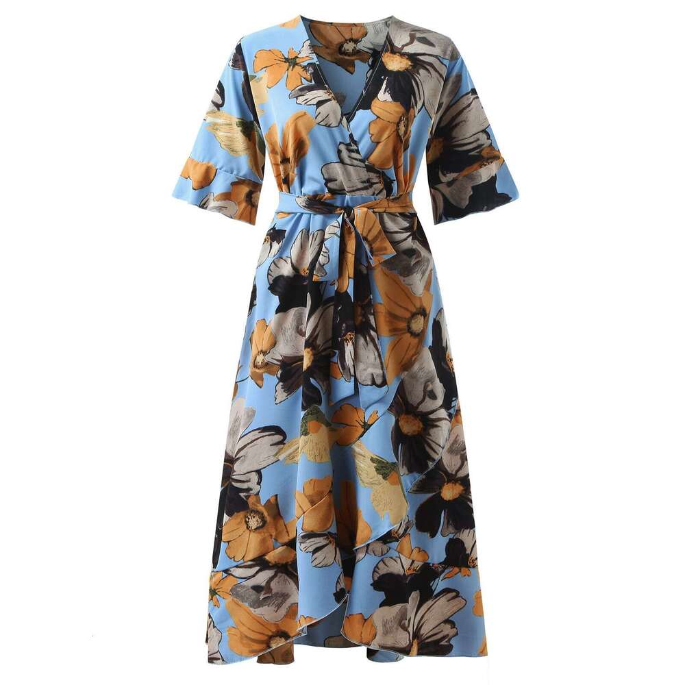 Plus Size Summer Dress Partydress Summer Dresses for Women Luxury Dress Womens Casual Bohemian Printed Irregular Dress Fish Tail Large Skirt Short Sle