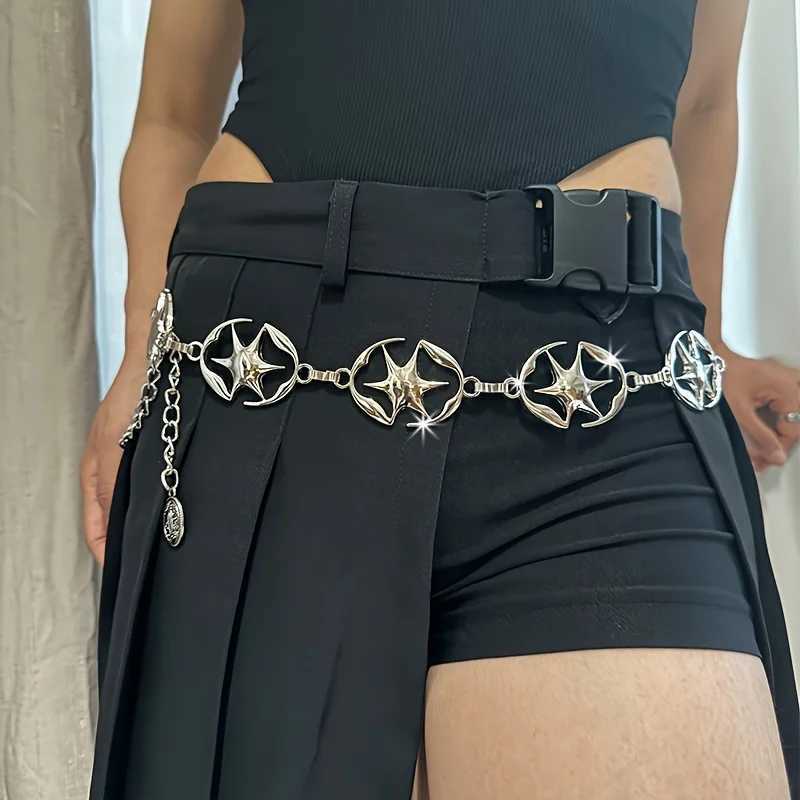 New silver womens waist chain belt Y2K punk jeans pants metal dress belt womens waist chain Y250515