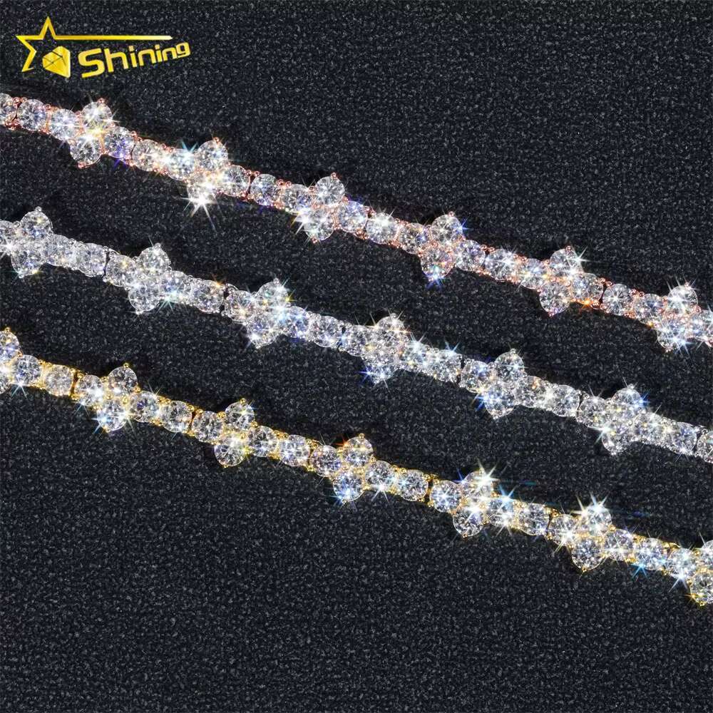 Worldwide Shipping Solid S925 Gold Plated 3mm Cross Hip Hop Jewelry Necklace VVS D Color Moissanite Diamond Tennis Chain