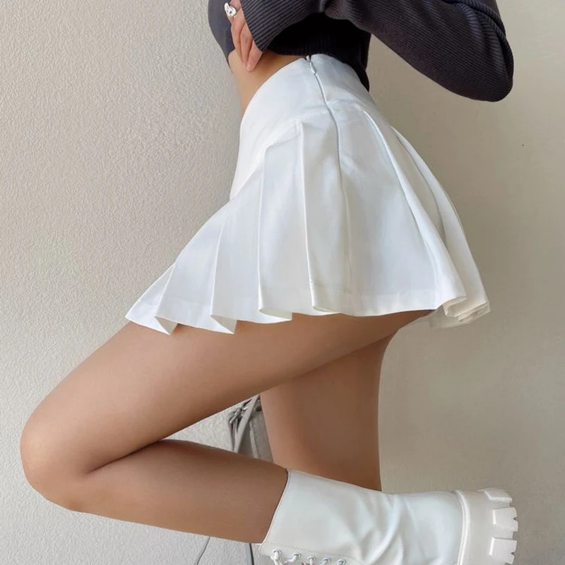 Fashion Slit Women Pleated Skirt Summer High Waist Sexy Mini Skirt White Jk Korean Girl Dance Skirt 250514