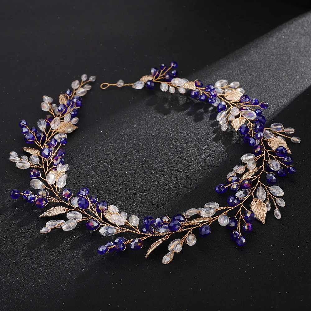 Gold Alloy Crystal Bead Flower Headband Hair Accessories Tiaras Bridal Headwear Wedding Hair Jewelry Party Prom Headpiece 250509