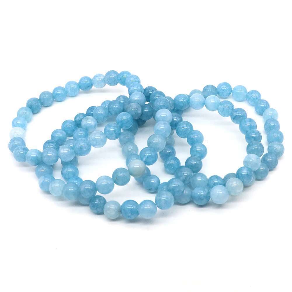 Fashion Natural Aquamarine Quartz Bracelet Men And Women Yoga Meditation Charm Jewelry Healing Elastic Rope Couple Bead 6/8/10Mm