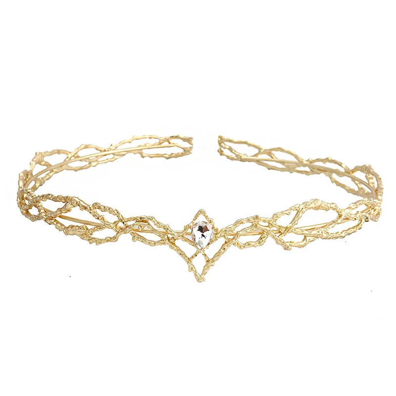Movie King Round Elves Crown Adjustable Tiara Women Waterdrop Zircon Headband Bridal Crown Wedding Headwear Gifts Hair Accesso 250509