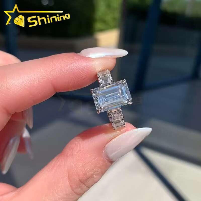 Custom CVD/HPHT Emerald Lab Diamonds Luxury 14K Real Gold Emerand Cut Band Moissanite Diamonds Wedding/Engagement Rings