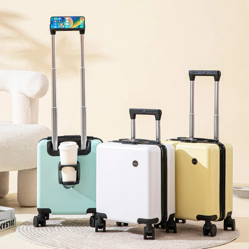14 inch small luggage with combination lock cell phone holder cup holder short trip trolley case mute pulleys portable suitcase 250514