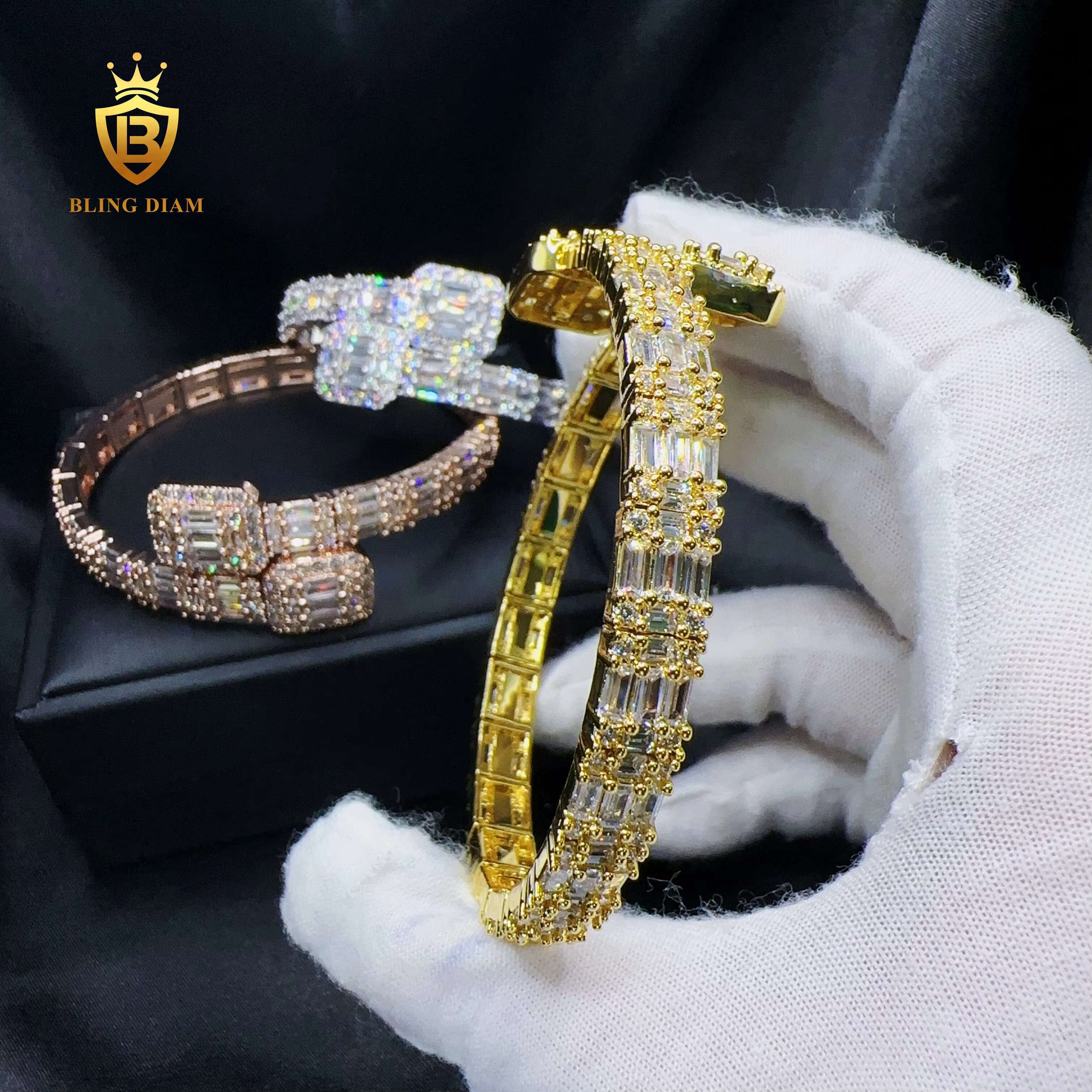 Blingdiam Jewelry Fashion Hip Hop 7.2mm Width Bangle baguette AAAAA+ CZ Bracelet for Men Women