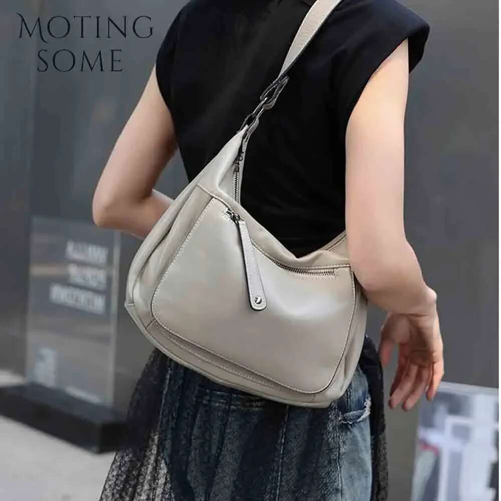 Motingsome Cowhide Satchel Bag For Women Quality Cow Skin Handbag Fashion Lady Crossbody Messenger Bags Saddle Tote 2024