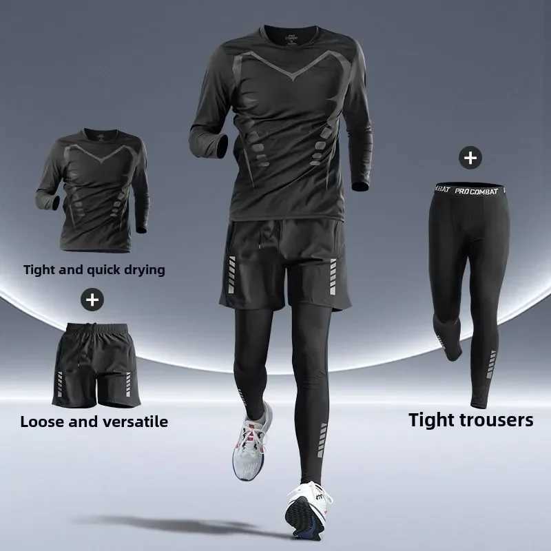 Sports Suits Mens Fitness Clothes Night Running Autumn Tight-fitting Quick-drying Clothes Cycling Training Clothes Equipment W250515