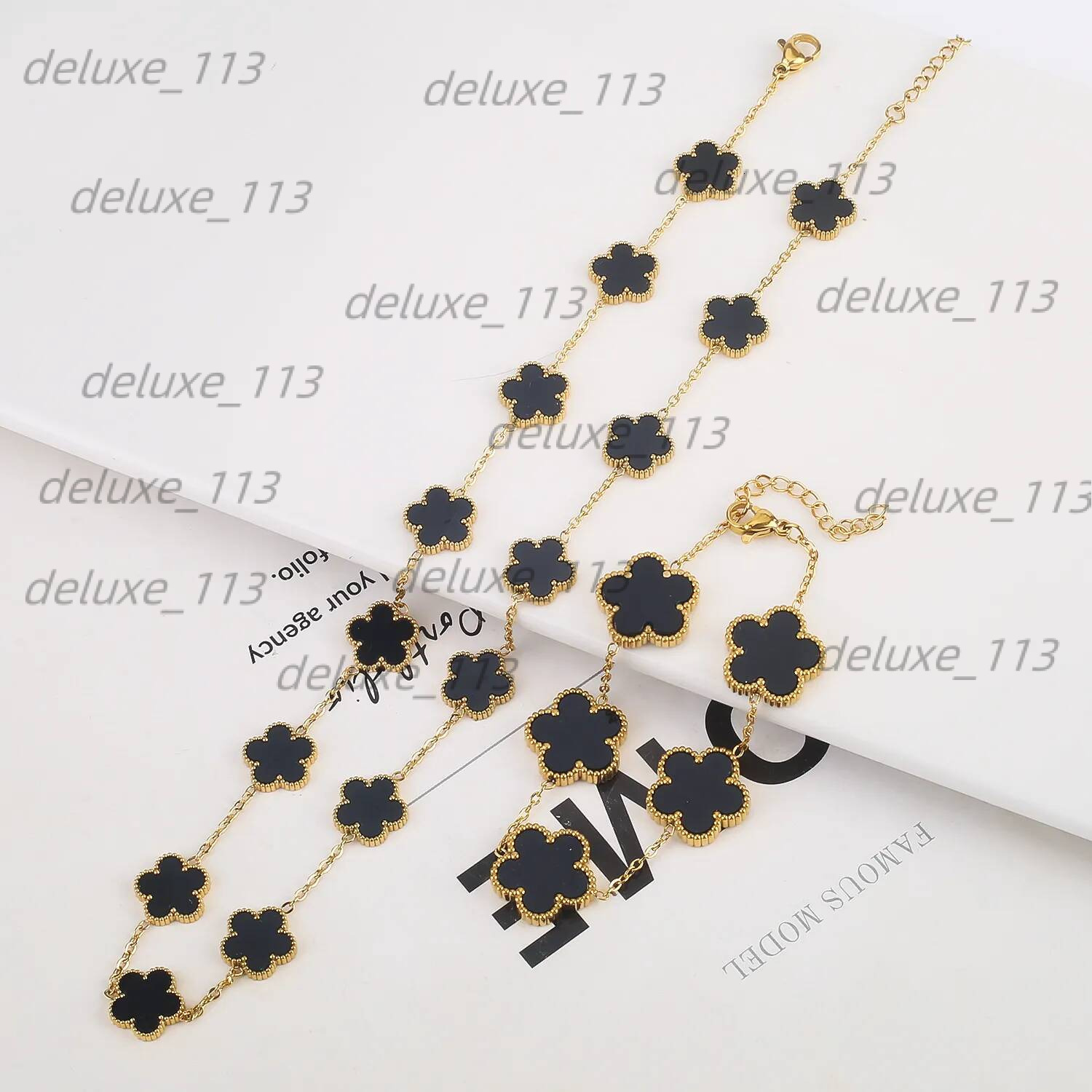 Set Gold Plated Necklace Pattern Jewlery For Women Designer Jewelry Clover Bracelet