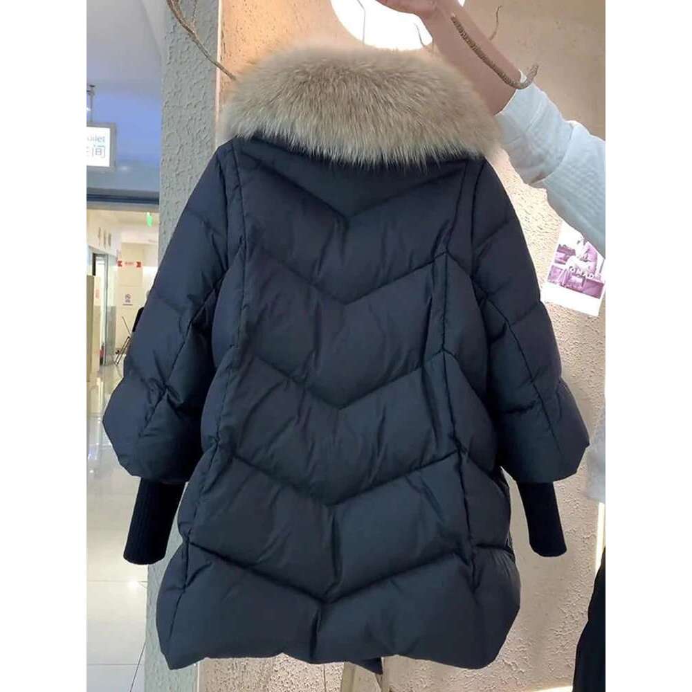 New Female Loose Outerwear Fashion Overcoat Women Winter 90% White Duck Down Jacket With Big Woolen Collar Coat