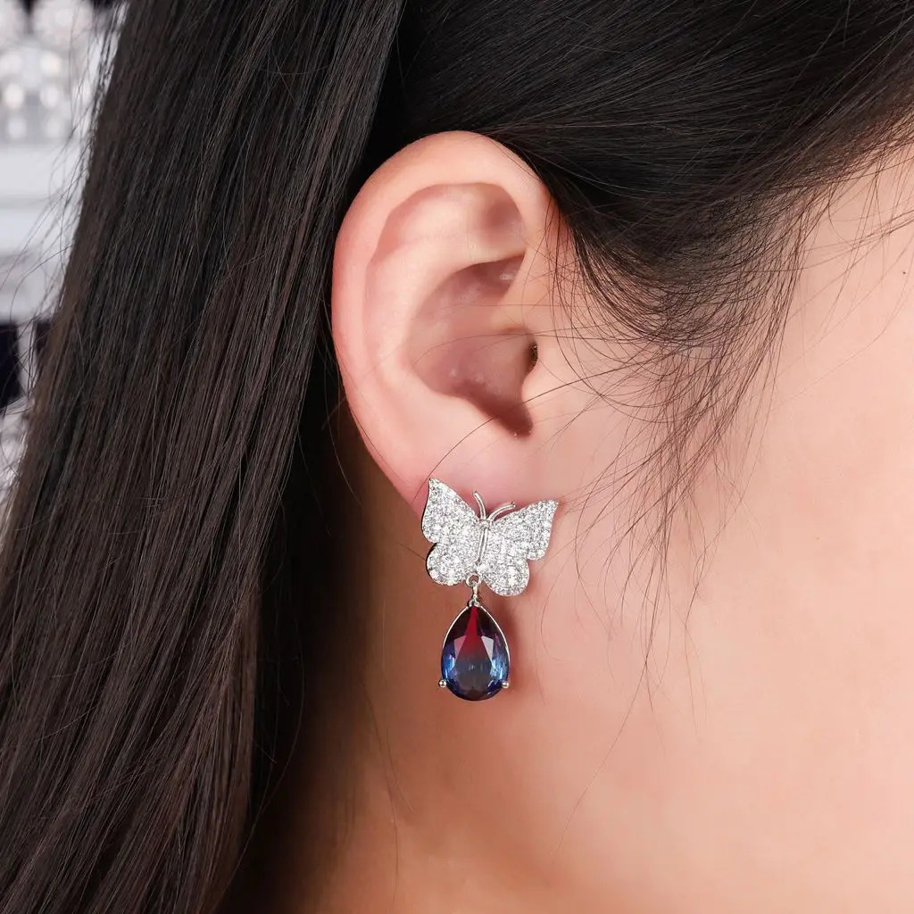 FXLRY Fashion Cubic Zirconia Yellow/ Purple Flower Stud Earring for Women Wedding Jewelry 250515