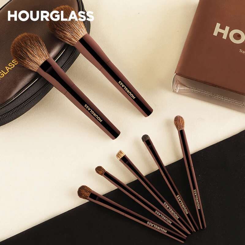 Hourglass Makeup Set Mini Portable 7 Pcs, High Quality Soft Animal Hair Include Eyeshadow,Blush,Powder Brush