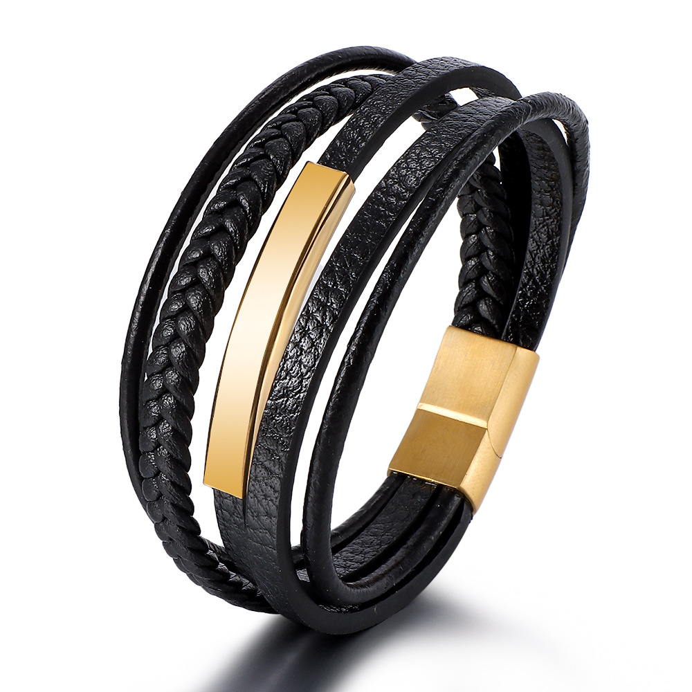 Handmade Multi-layer Braided Leather Bracelet for Men with Stainless Steel Clasp - Ethnic Style Wholesale for Fashion Accessories