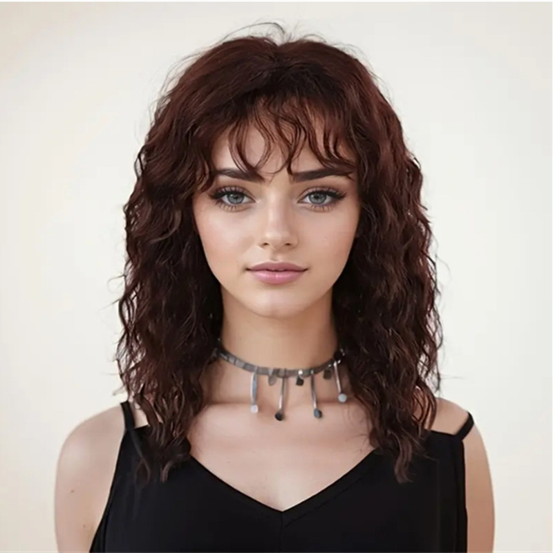 Chic Burgundy-Wave Stylish Fake Hair Accessory Featuring Natural Looking Looped Tresses, Suitable For Casual Outings And Social Events