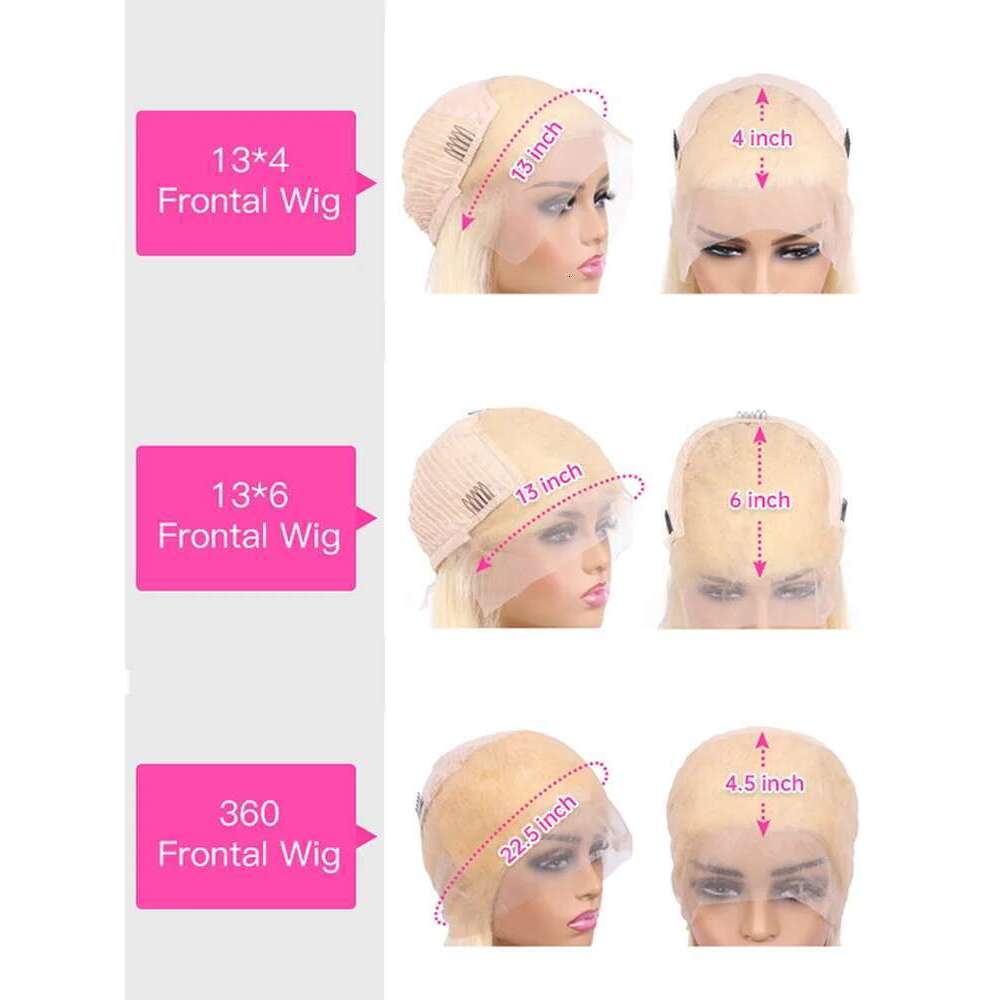Hd Transparent 613 Blonde 13X4 13X6 360 Front Human Hair Pre Plucked Bone Straight Lace Frontal Wig 180 210 250 Density