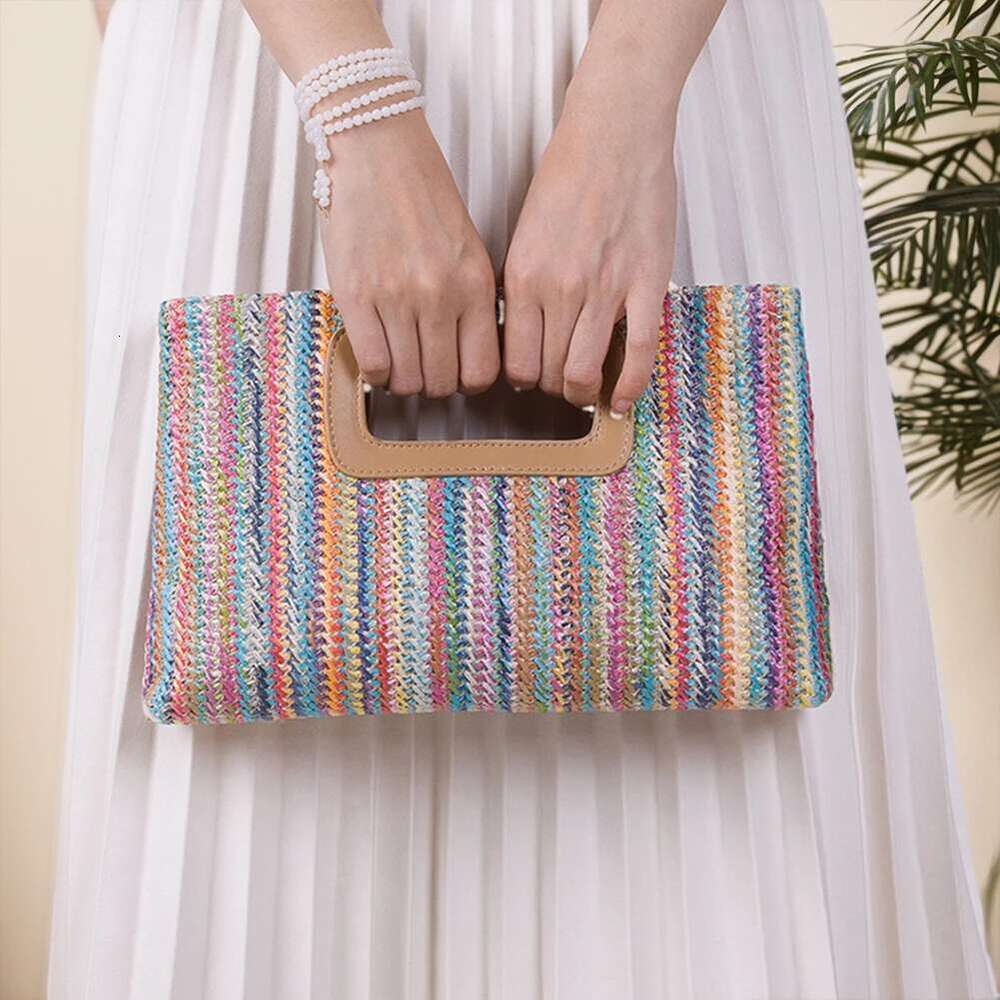 Clutch Handbag Purse For Women Straw Woven Raffia Top Handle Rattan Shoulder Crossbody Bags Vacation Summer Beach Bag