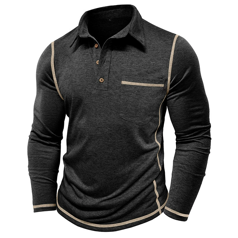 XXXL Men's Casual Polo Shirts Classic Long Sleeve Basic Button T-Shirt Lightweight Cotton Golf Tops with Pocket Tops Tees