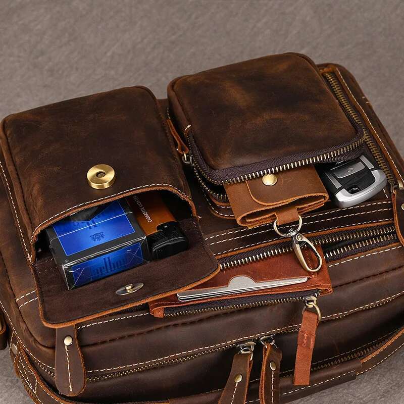 Vintage Crazy Horse Leather Briefcases Daily Office Fit 9.7" Ipad Men Cover Messenger Bags Men's Shoulder Bag Handbag